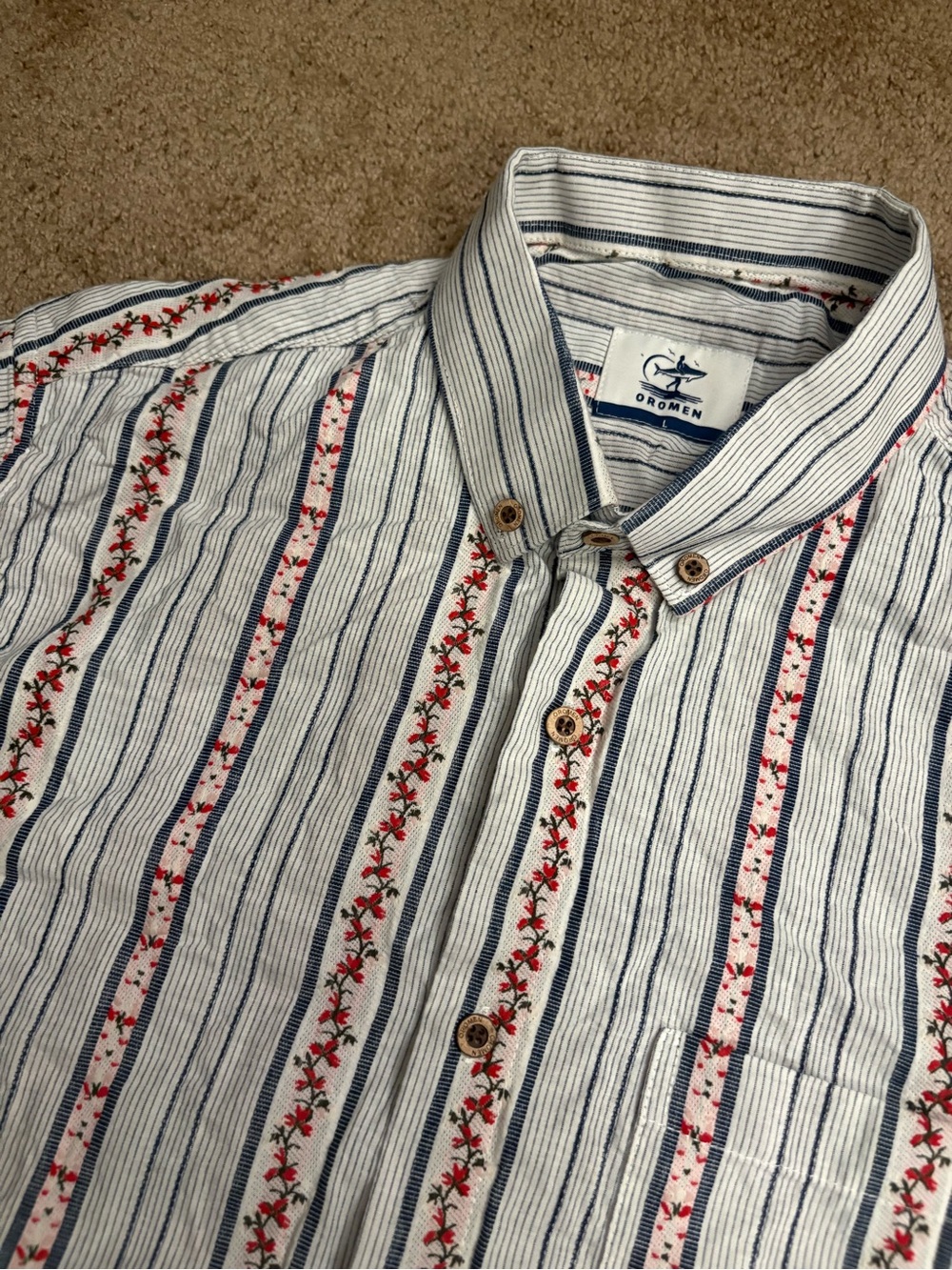 Oromen Shirt Mens L Floral Flower Asian Print Hawaiian Aloha Button Up